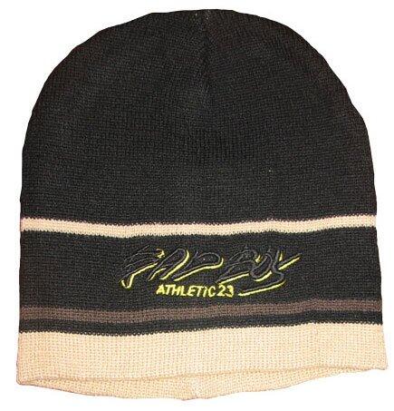 Stickad mössa - svart med ränder (sand)